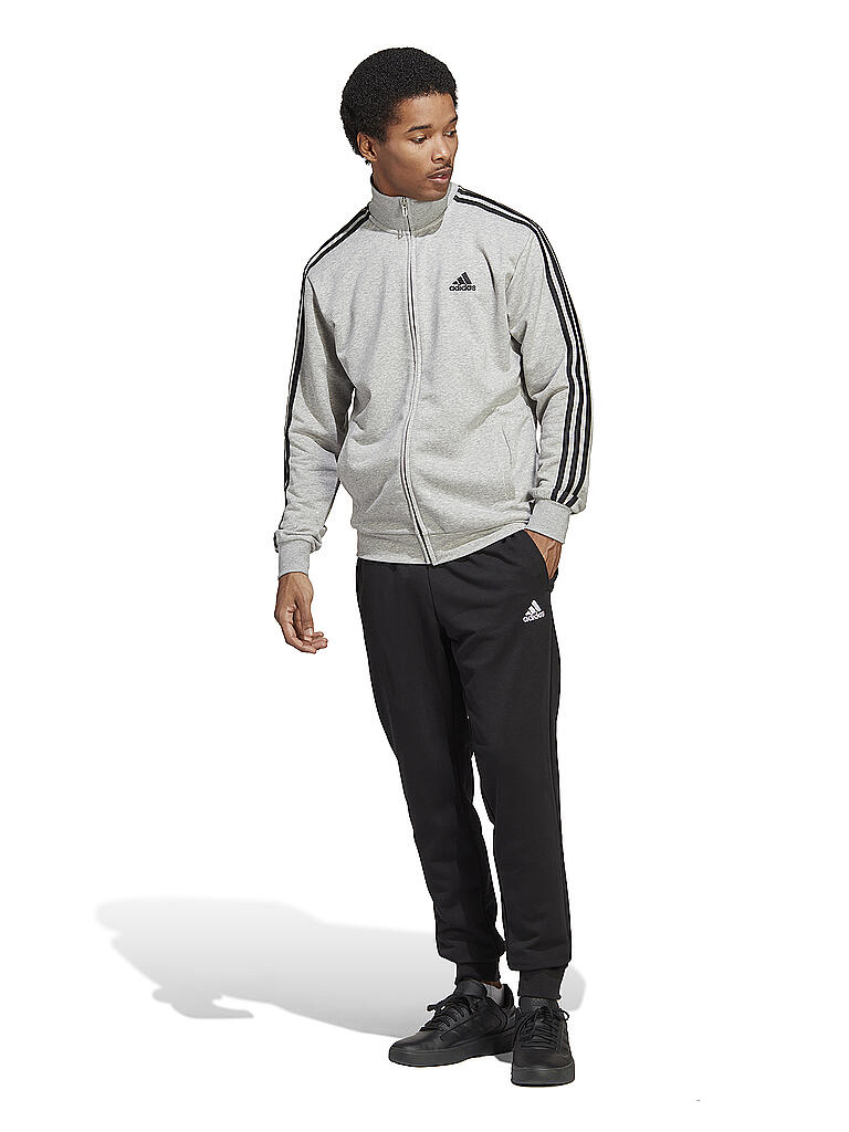 ADIDAS Herren Trainingsanzug Sportswear Basic 3 Streifen French Terry grau